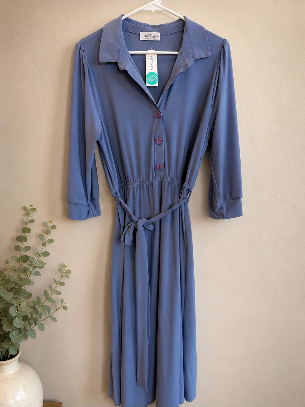 NWT Kaileigh Rose Knit Midi Shirt Dress Blue Large Stitch Fix Belted Career